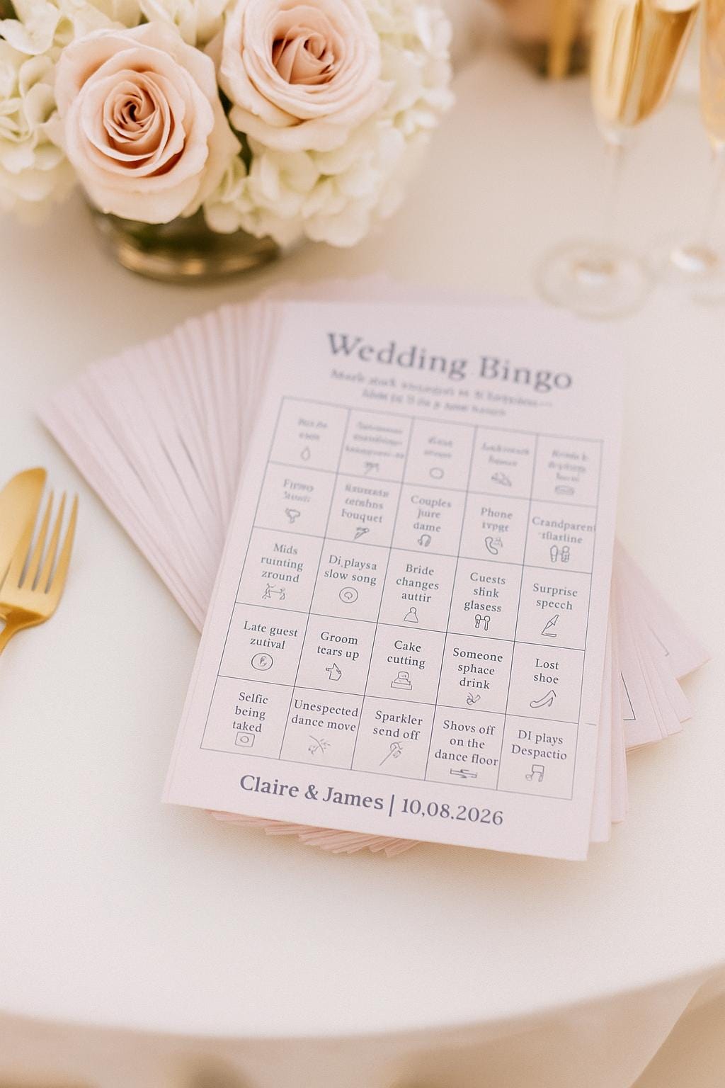 Wedding Bingo Game: Funny Reception Guest Activity - Elegant Card Pack