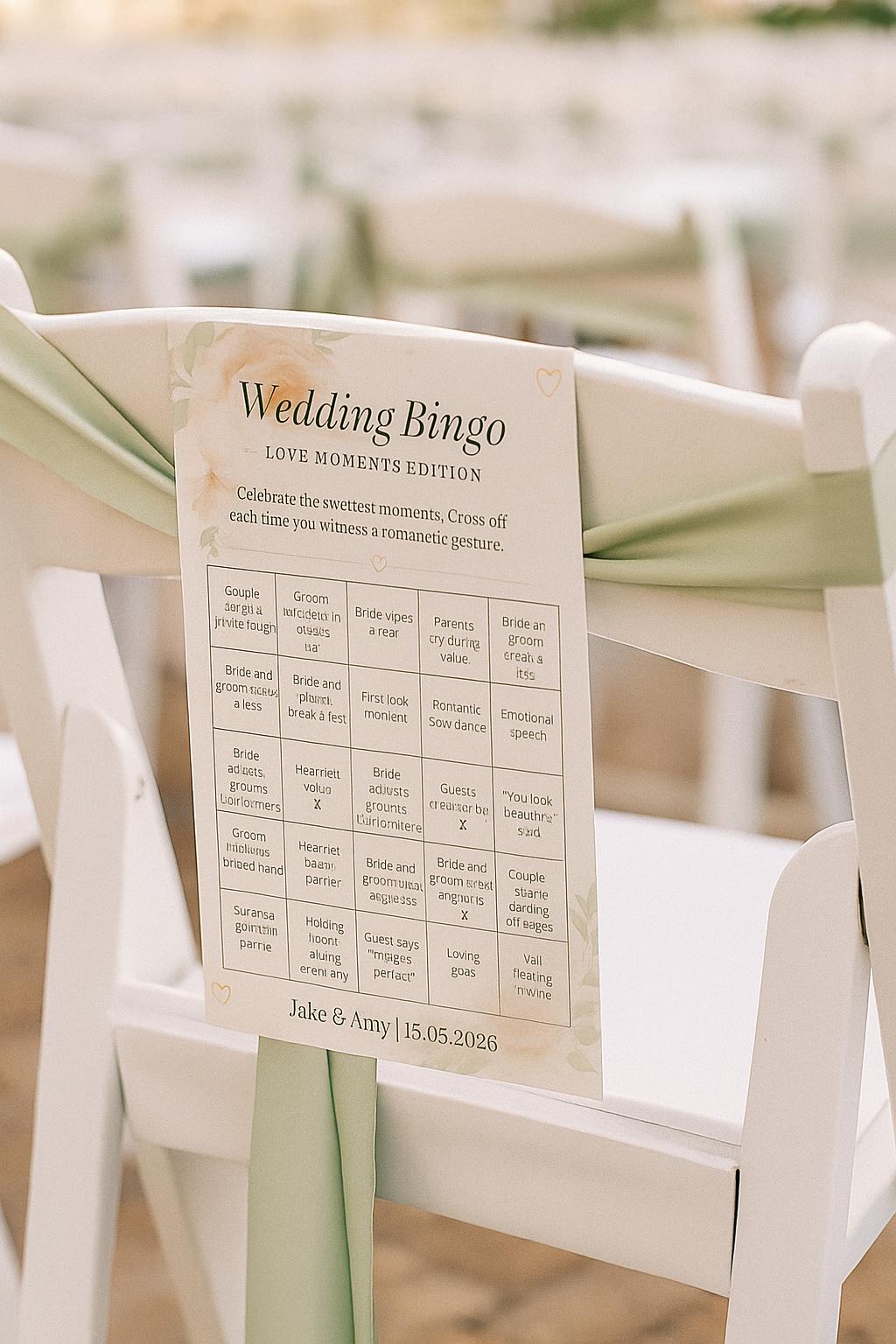 Floral Wedding Bingo Game: Love Moments Edition, Elegant Guest Activity