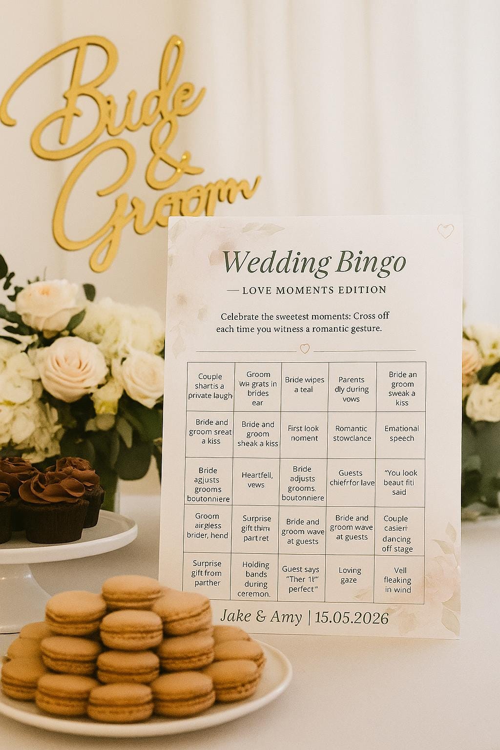 Floral Wedding Bingo Game: Love Moments Edition, Elegant Guest Activity