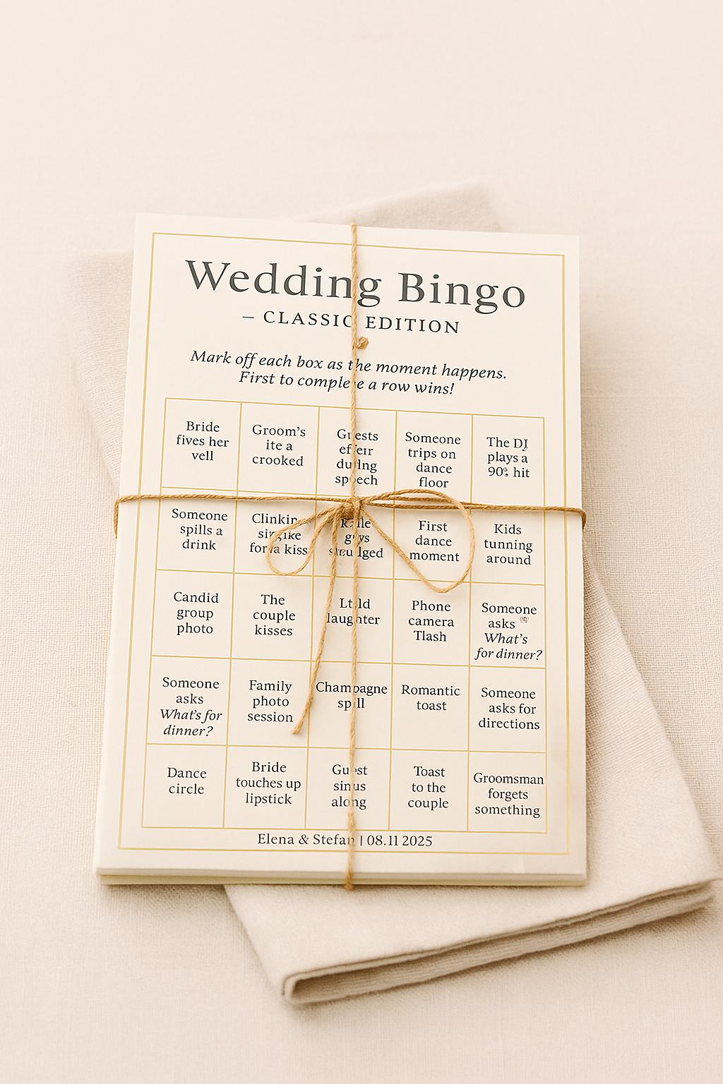 Elegant Wedding Bingo Game: Reception Icebreaker (Printable or Printed Bundle)