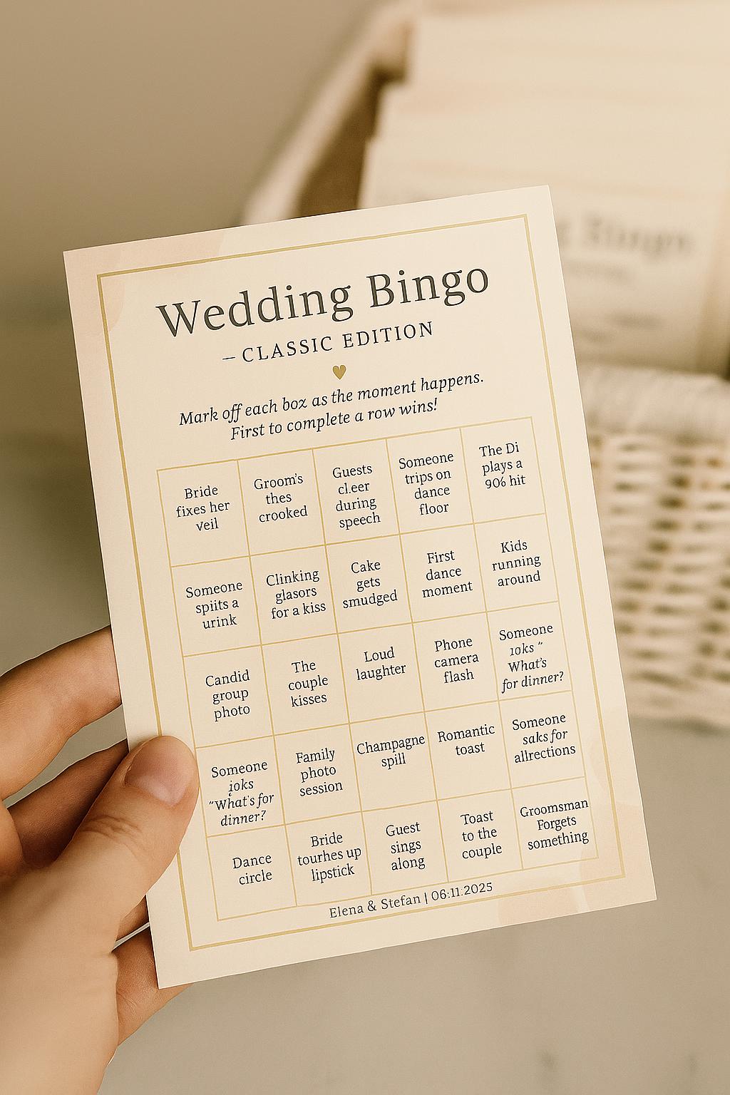 Elegant Wedding Bingo Game: Reception Icebreaker (Printable or Printed Bundle)