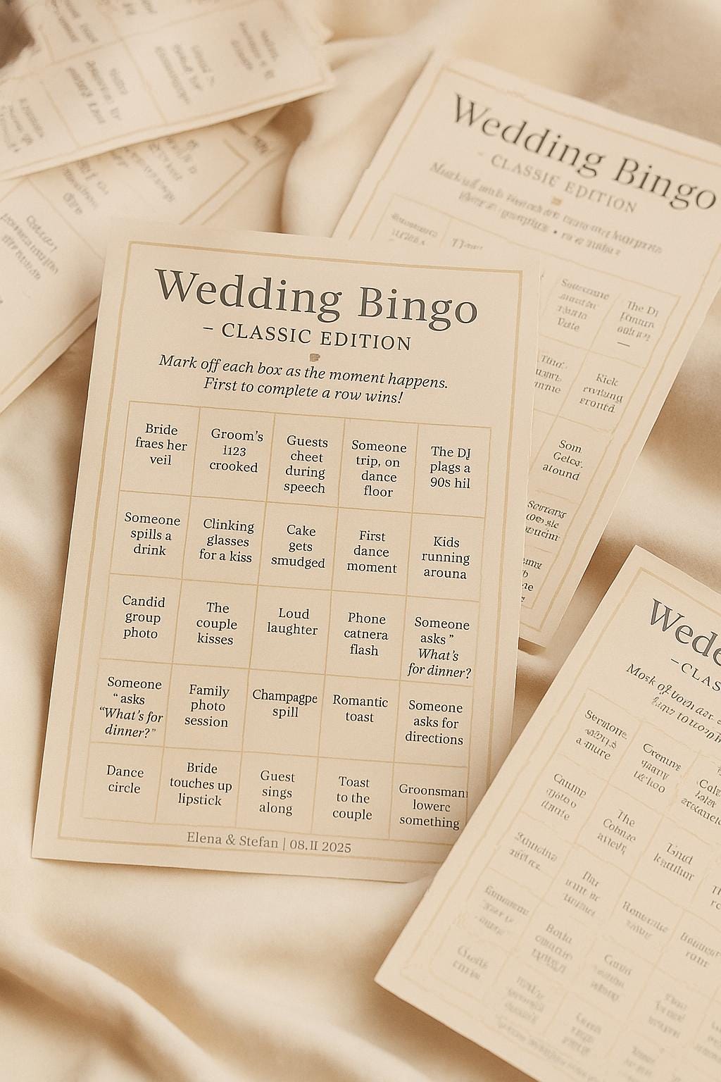 Elegant Wedding Bingo Game: Reception Icebreaker (Printable or Printed Bundle)