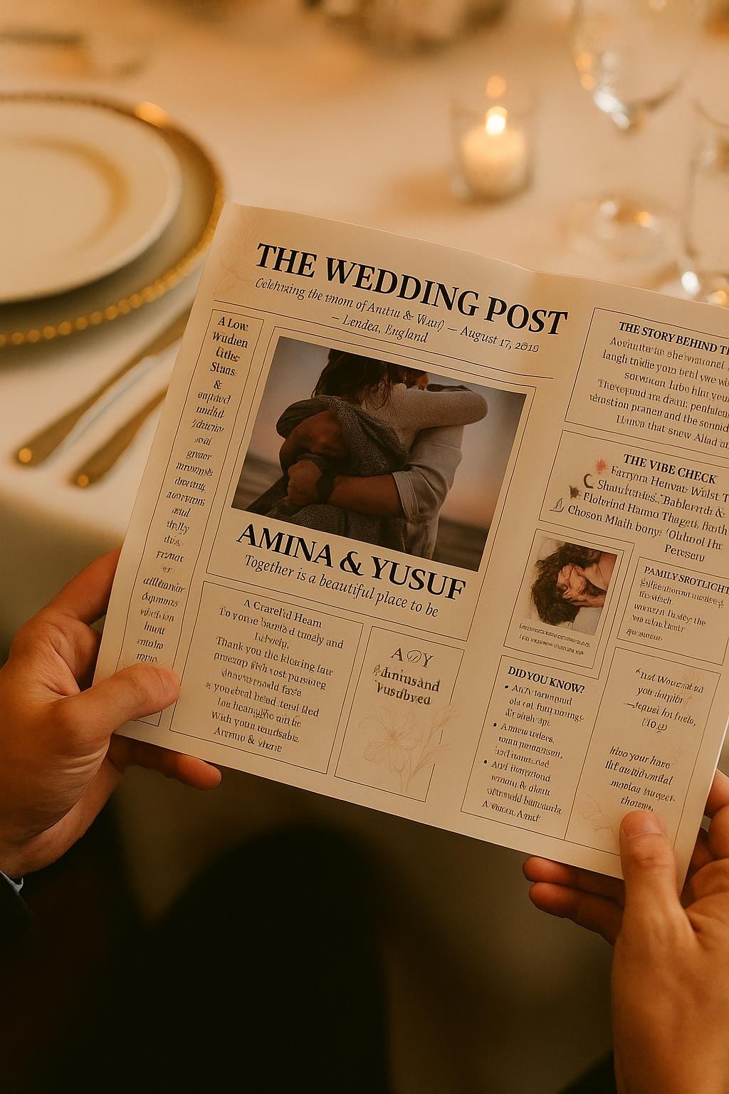 Wedding Newspaper Program Template | Muslim Nikkah Itinerary & Games | Editable Canva | Modern 3-Page Wedding Keepsake