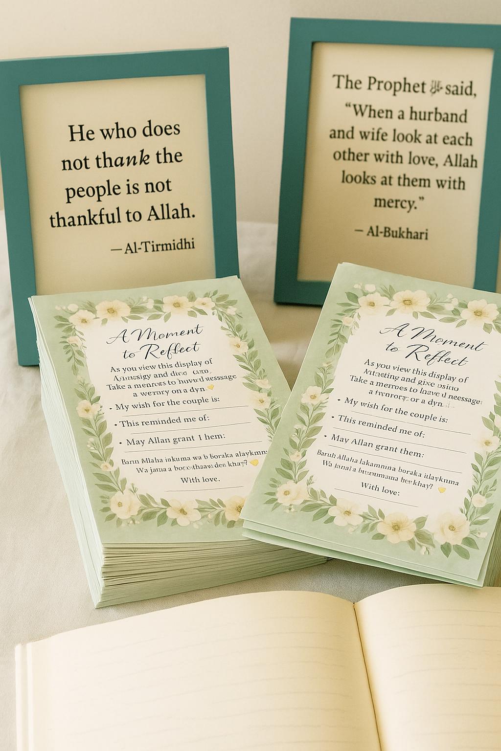 Sage Green Floral Islamic Wedding Reflection Cards: Dua & Barakah Wishes