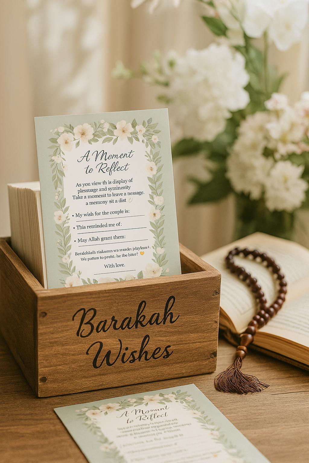 Sage Green Floral Islamic Wedding Reflection Cards: Dua & Barakah Wishes