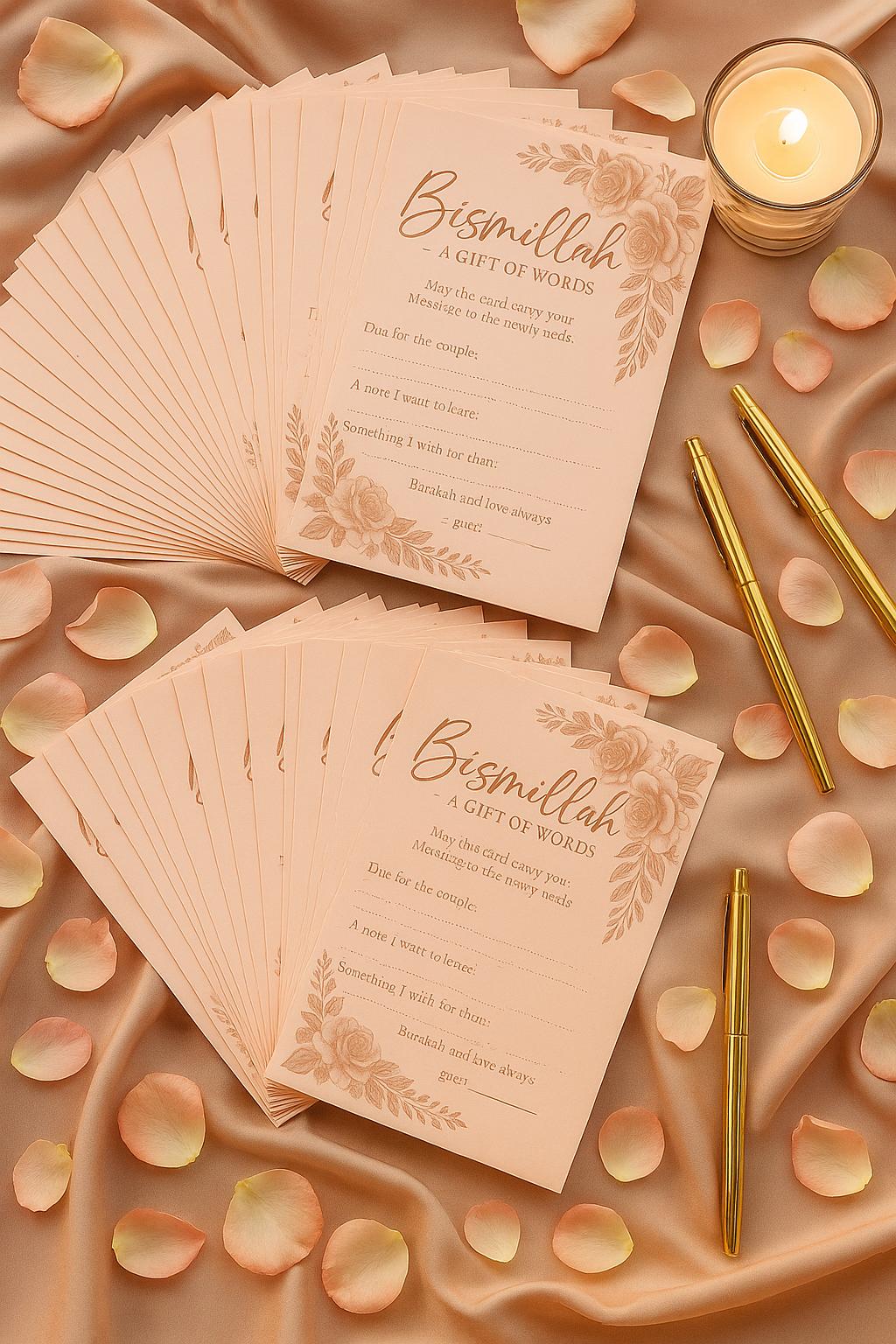 Rose Gold Bismillah Wedding Cards: Muslim Guest Blessings, Nikkah Dua