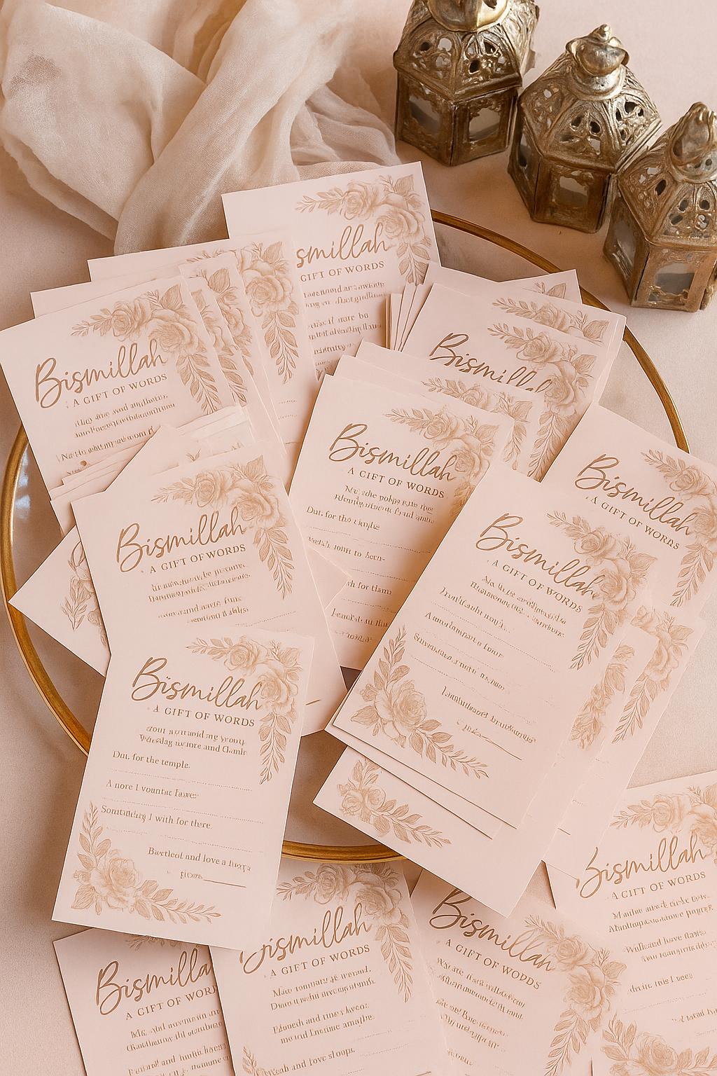 Rose Gold Bismillah Wedding Cards: Muslim Guest Blessings, Nikkah Dua