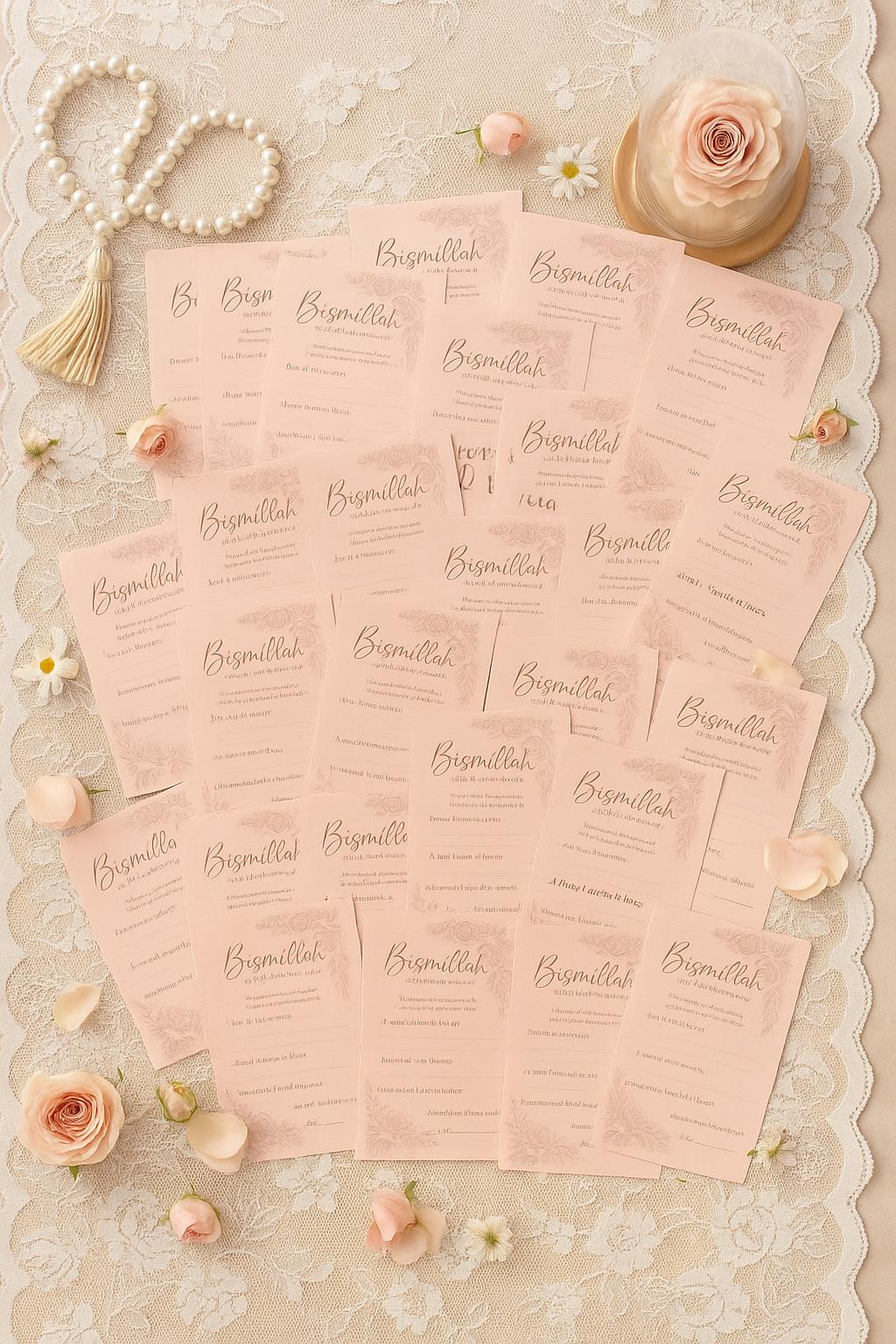 Rose Gold Bismillah Wedding Cards: Muslim Guest Blessings, Nikkah Dua
