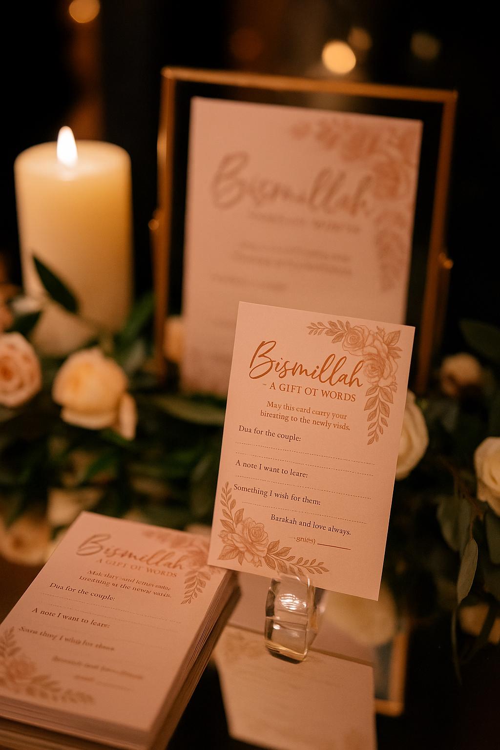 Rose Gold Bismillah Wedding Cards: Muslim Guest Blessings, Nikkah Dua
