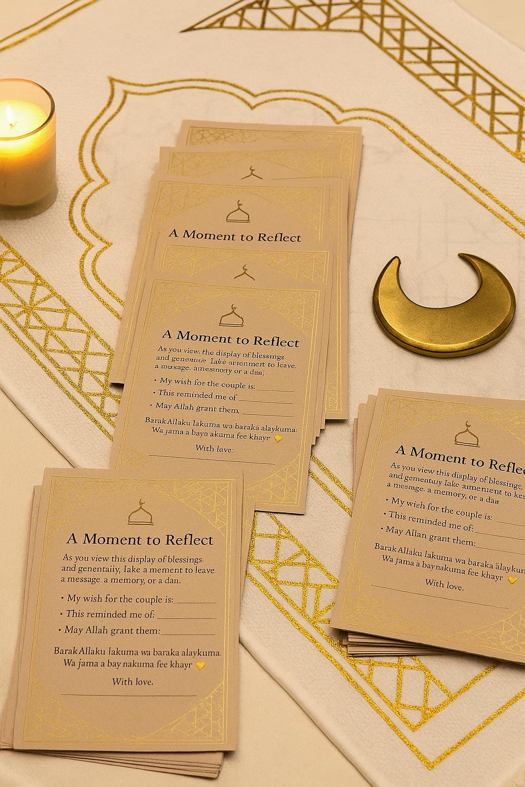Mocha Gold Islamic Wedding Reflection Cards: Dua & Barakah