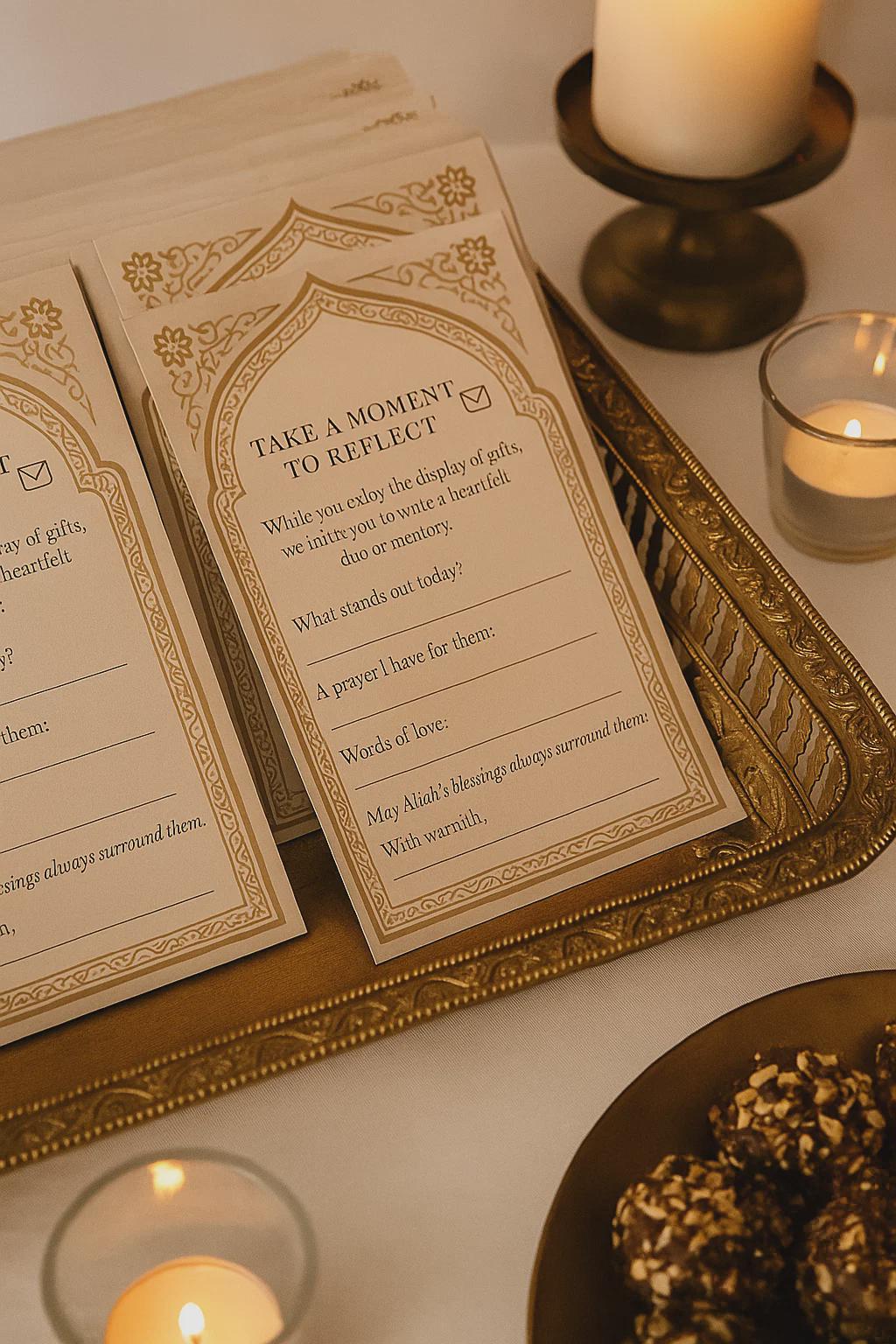 Islamic Wedding Reflection Cards: Brown Arch Dua Guest Message Notes