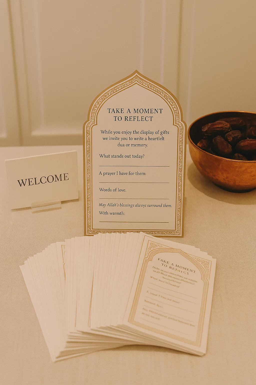 Islamic Wedding Reflection Cards: Brown Arch Dua Guest Message Notes