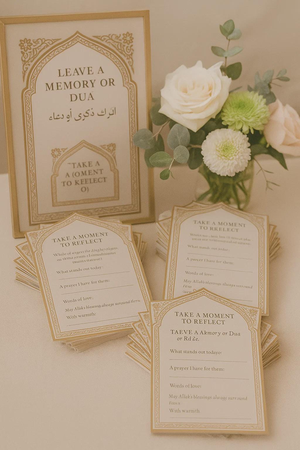 Islamic Wedding Reflection Cards: Brown Arch Dua Guest Message Notes