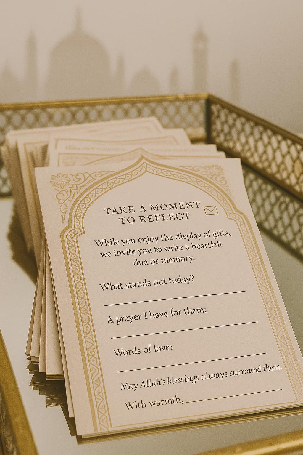 Islamic Wedding Reflection Cards: Brown Arch Dua Guest Message Notes