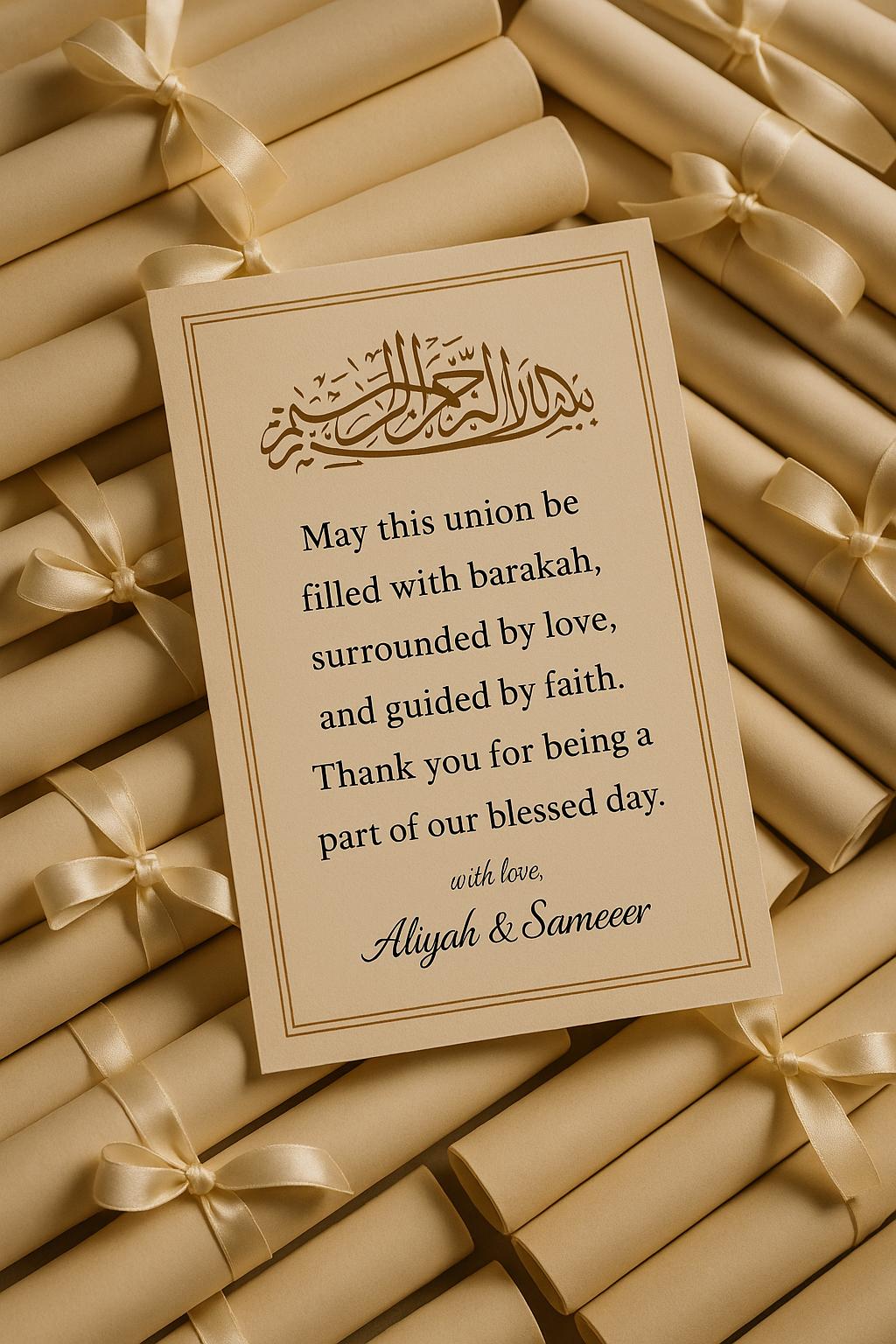 Islamic Wedding Scroll Favor | Bismillah Dua, Beige Nikah Gift (Editable)