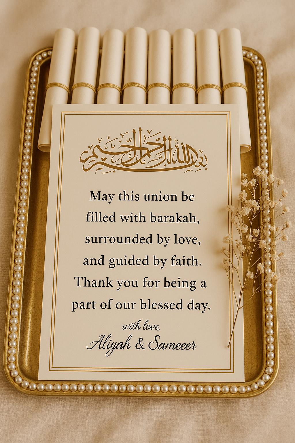 Islamic Wedding Scroll Favor | Bismillah Dua, Beige Nikah Gift (Editable)