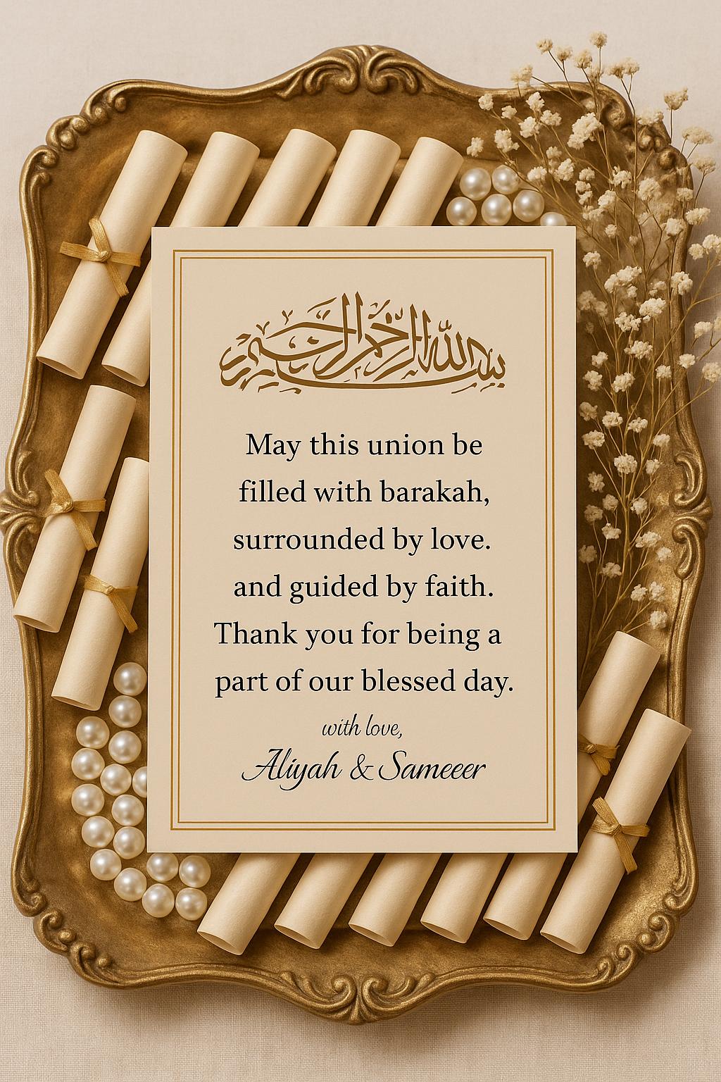 Islamic Wedding Scroll Favor | Bismillah Dua, Beige Nikah Gift (Editable)