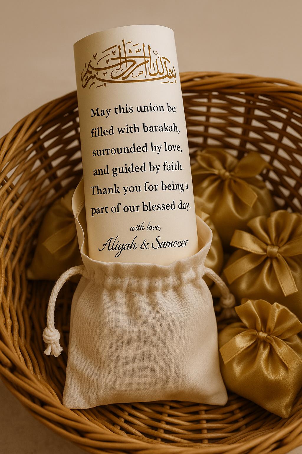 Islamic Wedding Scroll Favor | Bismillah Dua, Beige Nikah Gift (Editable)