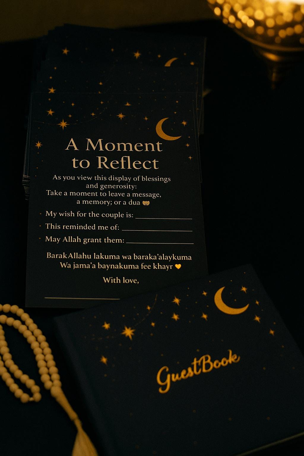 Navy Starry Islamic Wedding Reflection Cards: Celestial Dua Guest Blessings