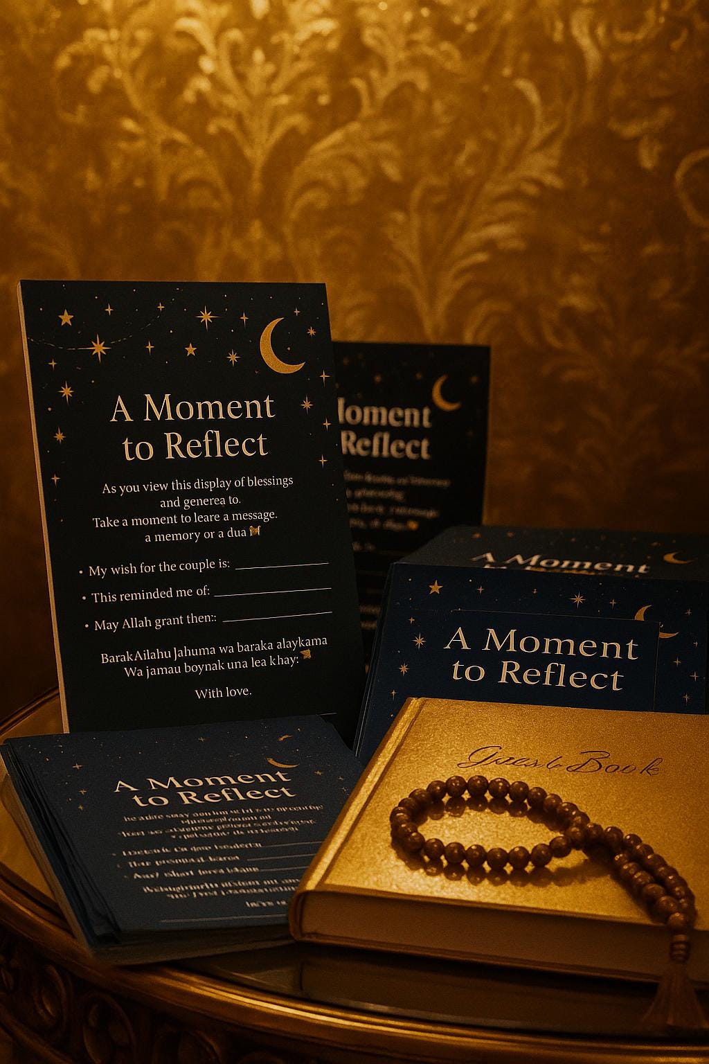 Navy Starry Islamic Wedding Reflection Cards: Celestial Dua Guest Blessings