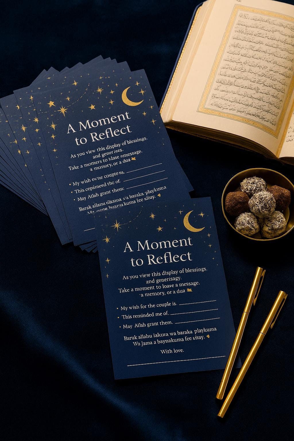Navy Starry Islamic Wedding Reflection Cards: Celestial Dua Guest Blessings