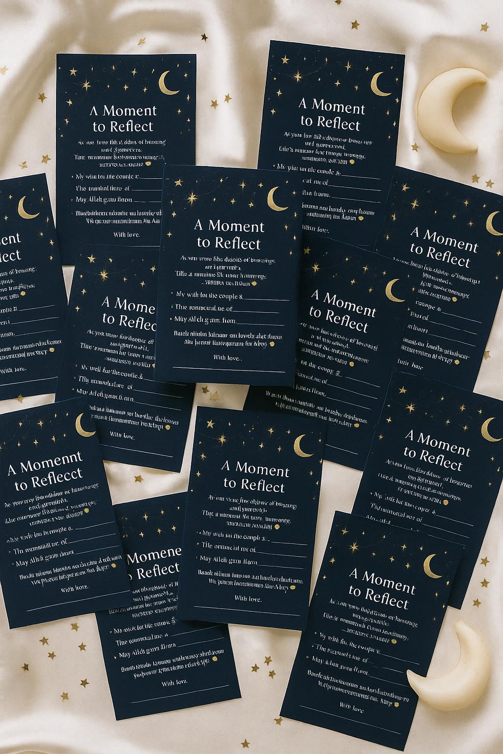 Navy Starry Islamic Wedding Reflection Cards: Celestial Dua Guest Blessings