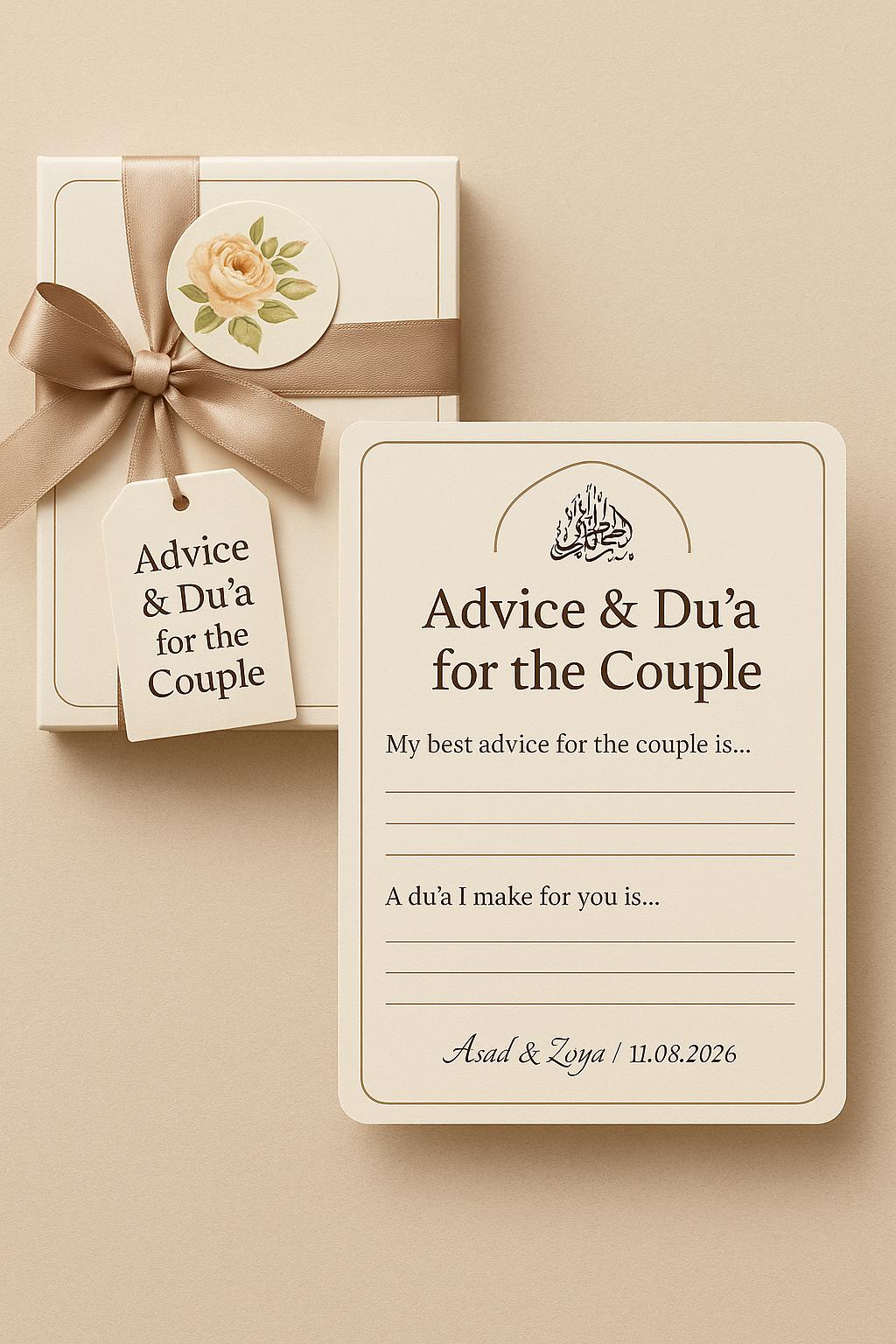 Minimalist Islamic Advice Cards: Mocha Nikah Guest Message - 50-250 pcs