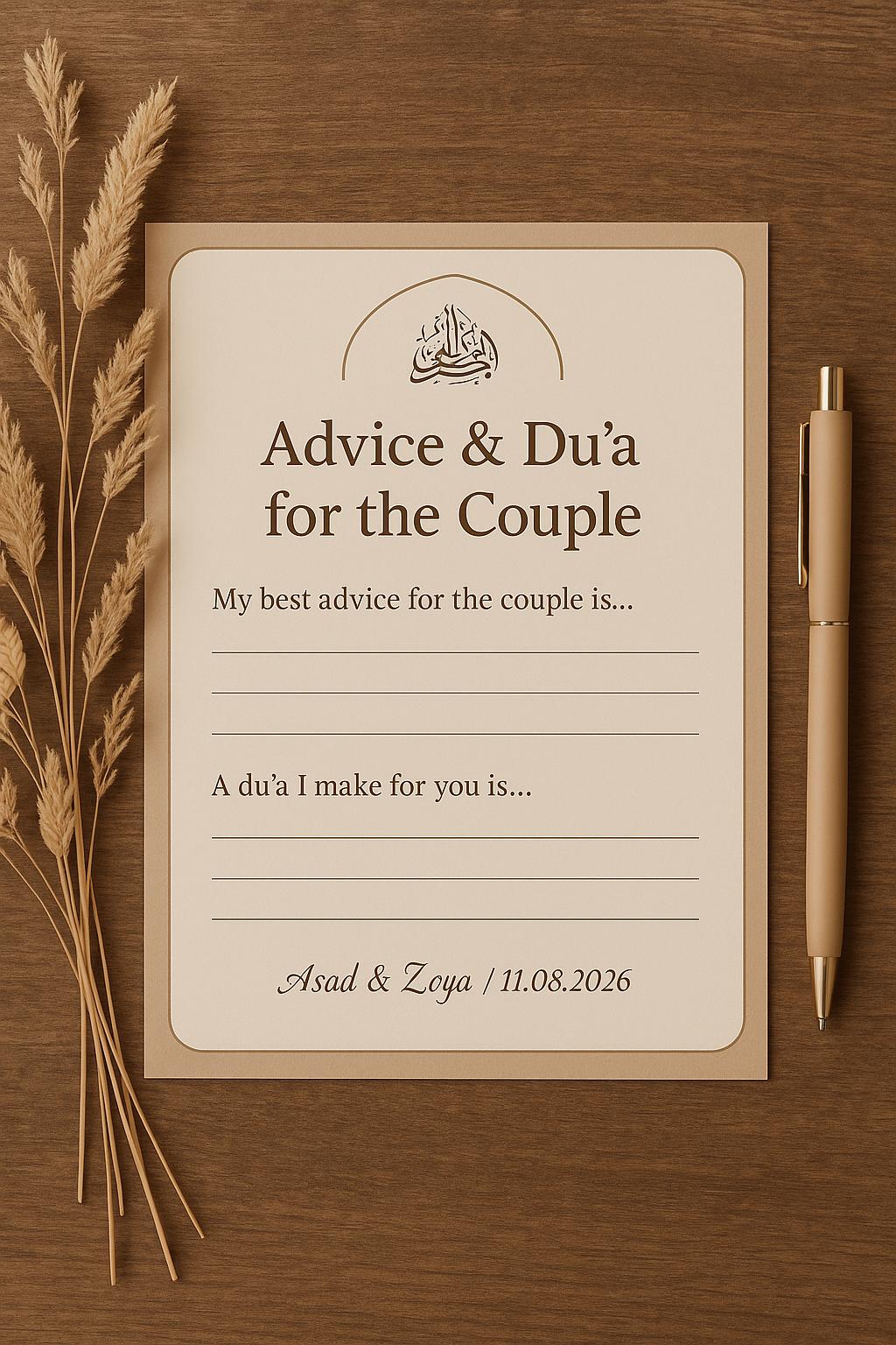 Minimalist Islamic Advice Cards: Mocha Nikah Guest Message - 50-250 pcs
