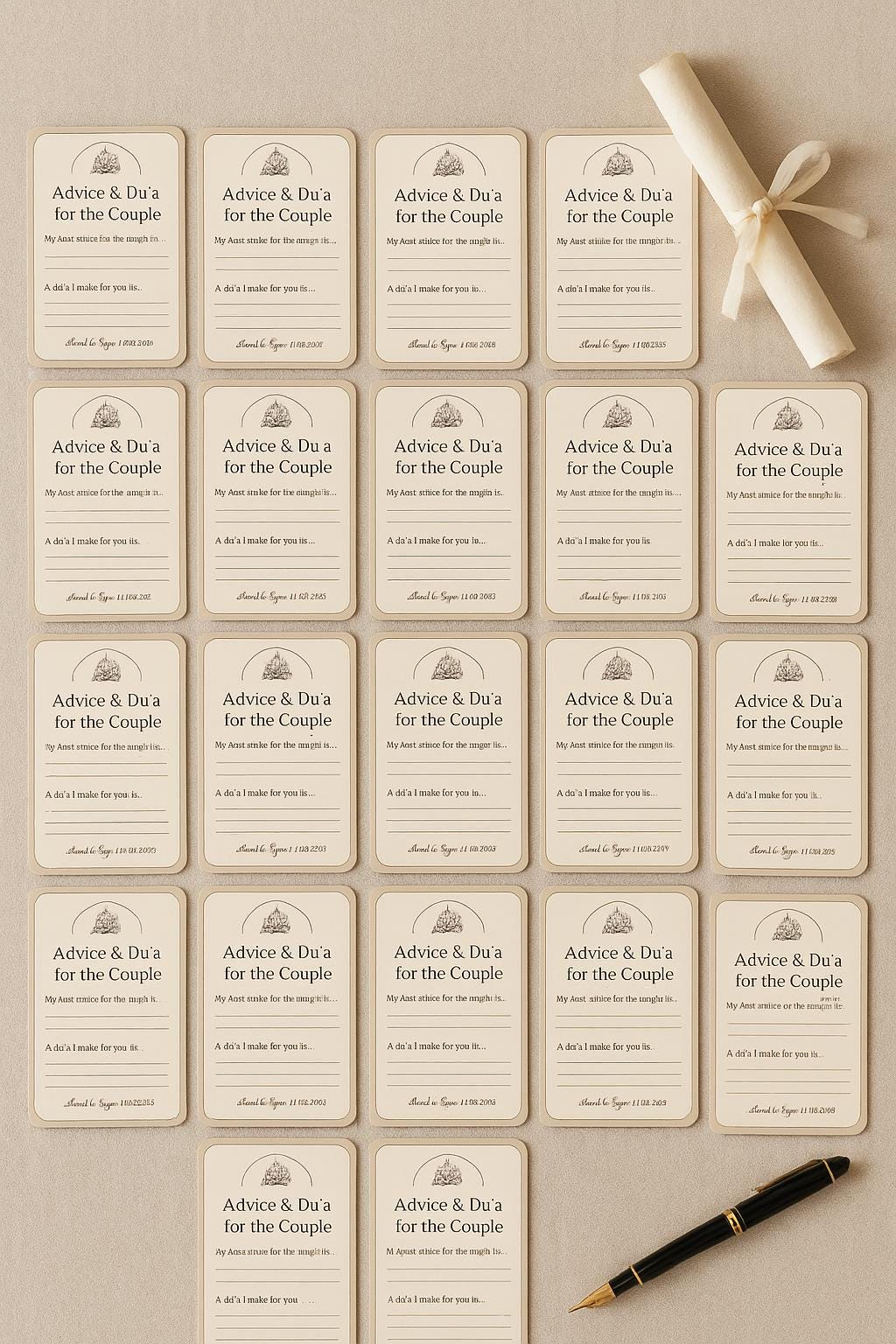 Minimalist Islamic Advice Cards: Mocha Nikah Guest Message - 50-250 pcs