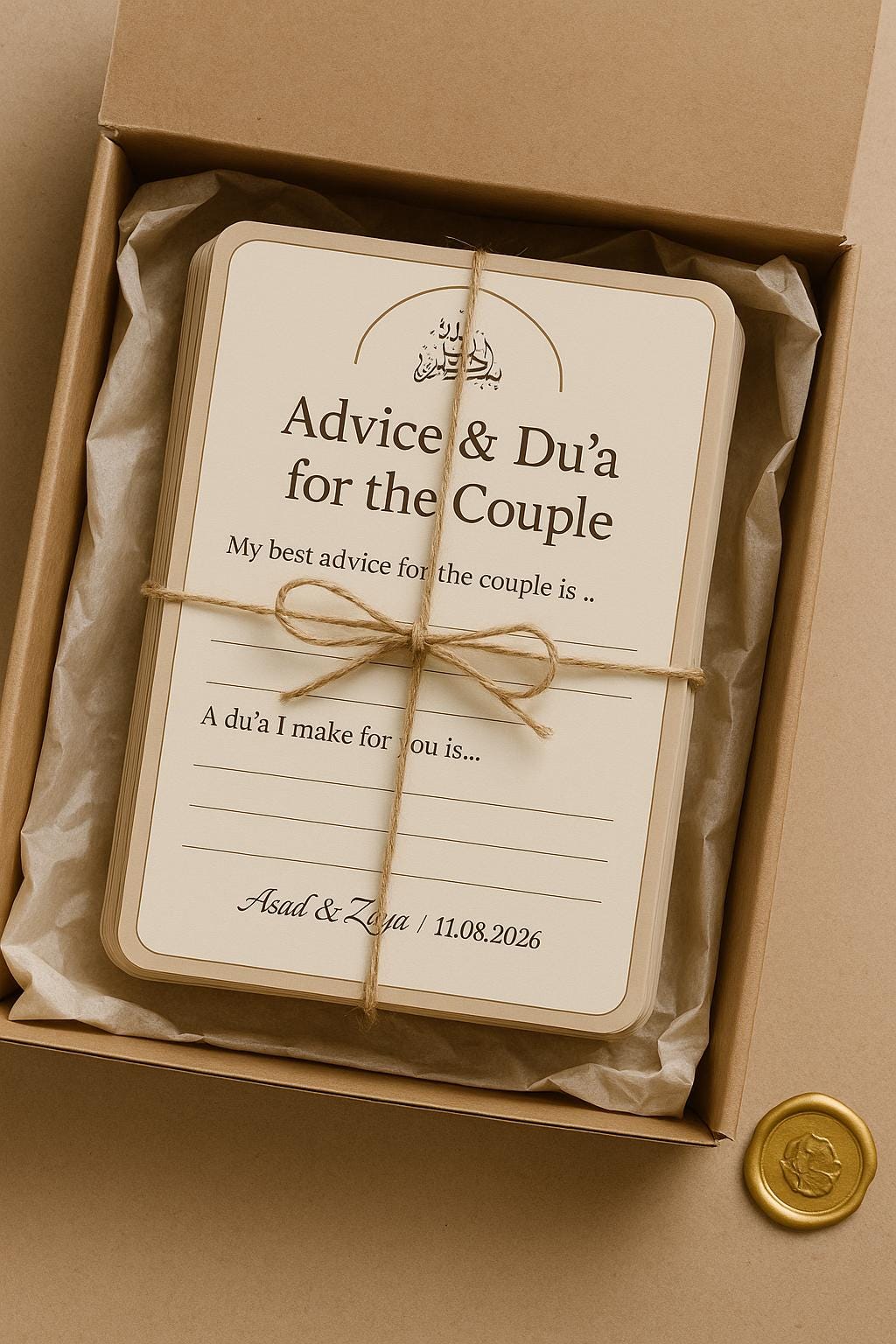 Minimalist Islamic Advice Cards: Mocha Nikah Guest Message - 50-250 pcs