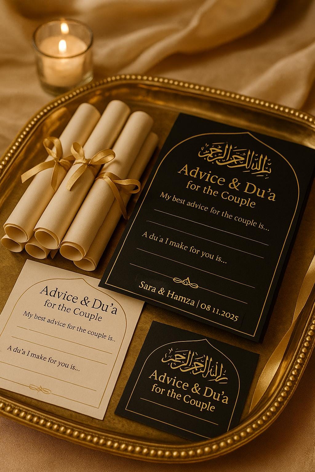 Black & Gold Islamic Advice Cards: Elegant Muslim Wedding Favors