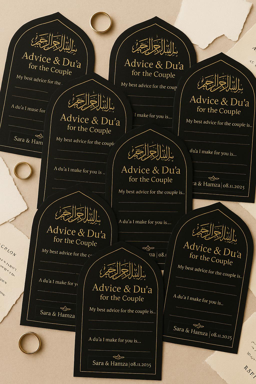 Black & Gold Islamic Advice Cards: Elegant Muslim Wedding Favors