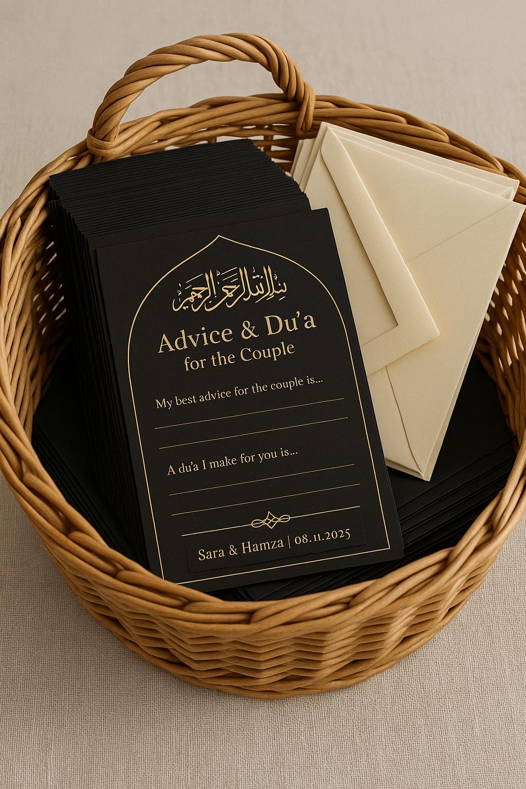 Black & Gold Islamic Advice Cards: Elegant Muslim Wedding Favors