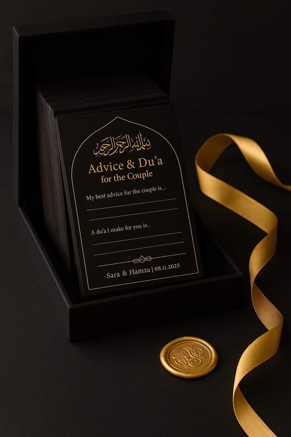 Black & Gold Islamic Advice Cards: Elegant Muslim Wedding Favors