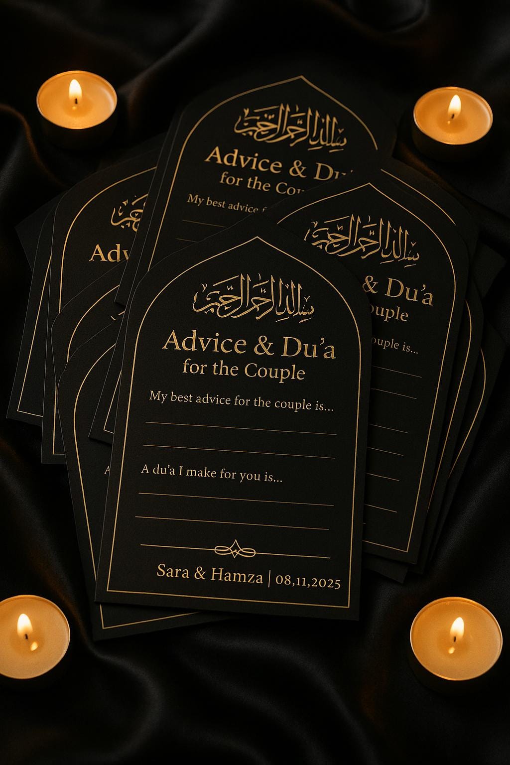 Black & Gold Islamic Advice Cards: Elegant Muslim Wedding Favors