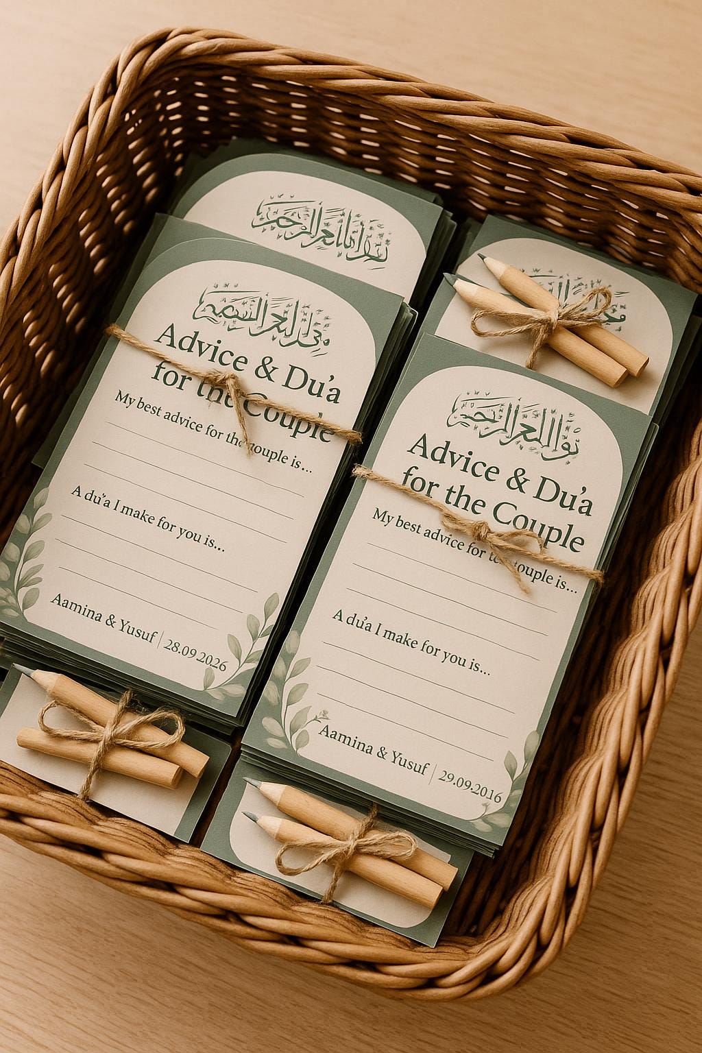 Sage Green Wedding Advice Cards: Botanical Arch Nikah Decor