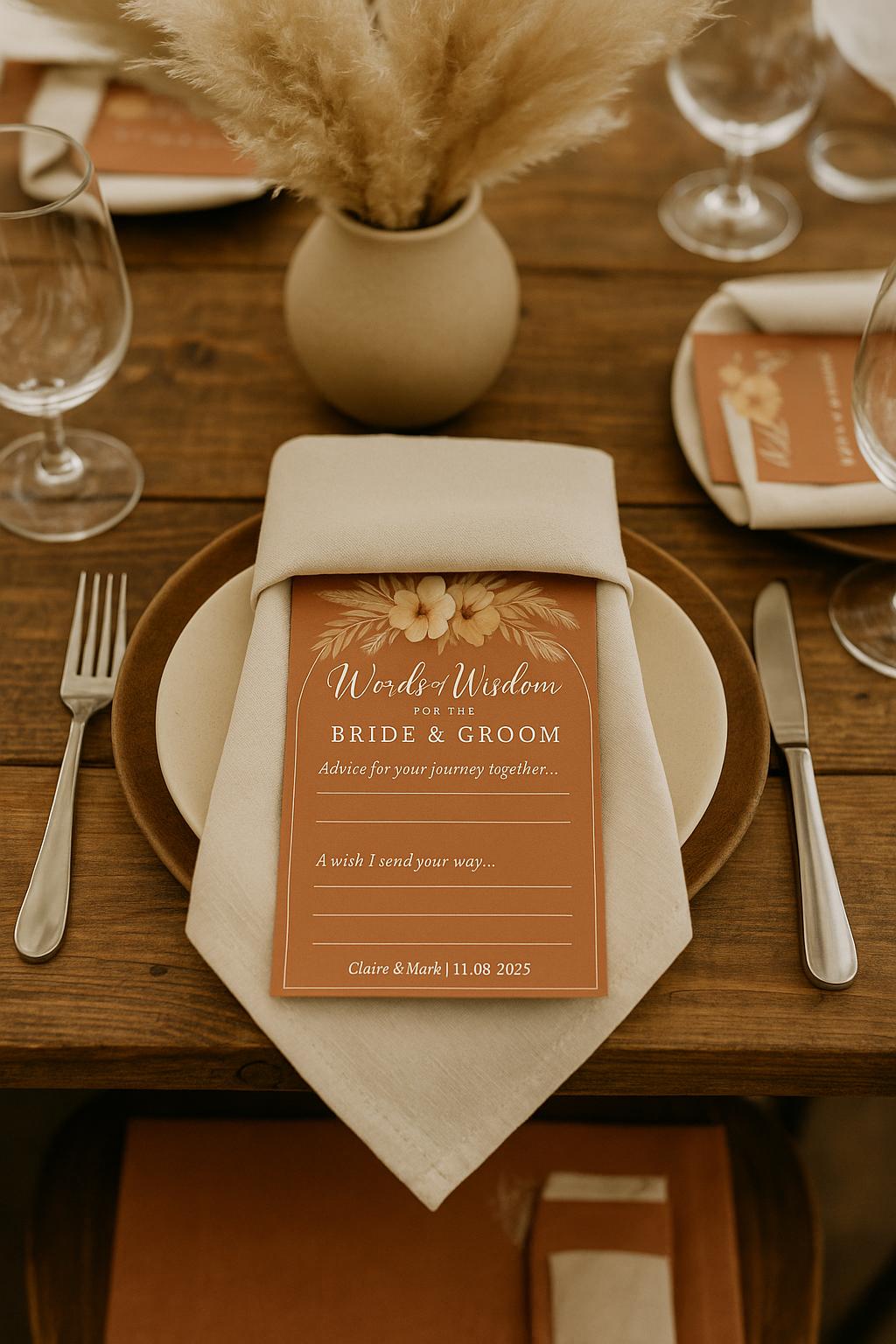 Boho Wedding Advice Cards: Terracotta Floral Guest Wishes
