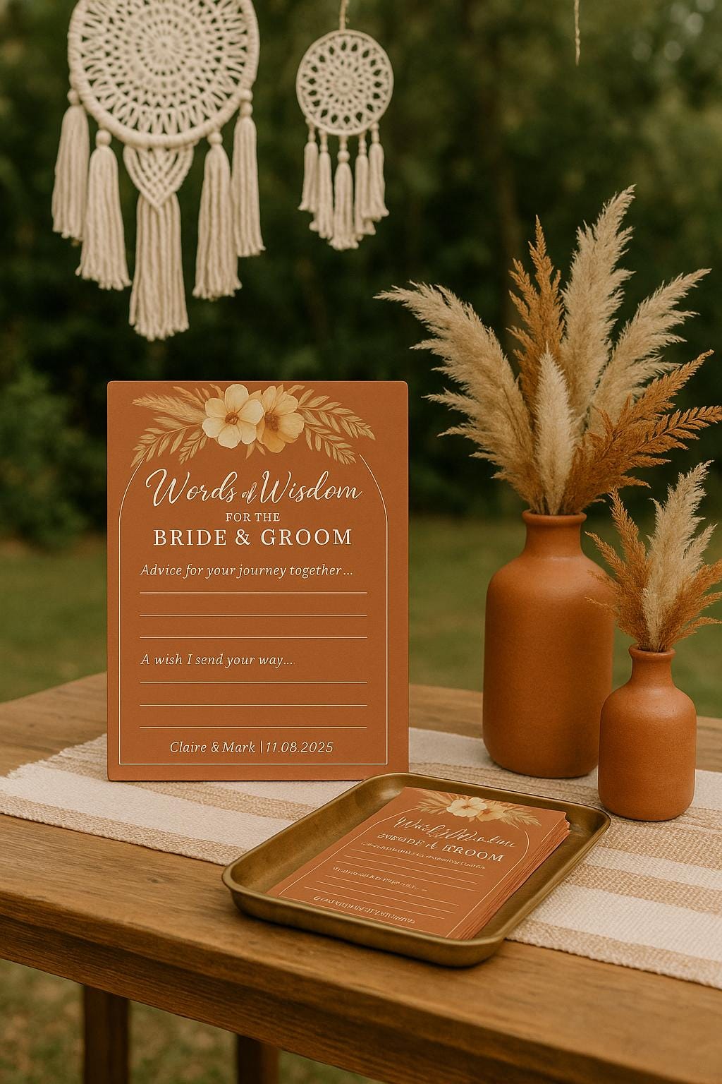 Boho Wedding Advice Cards: Terracotta Floral Guest Wishes