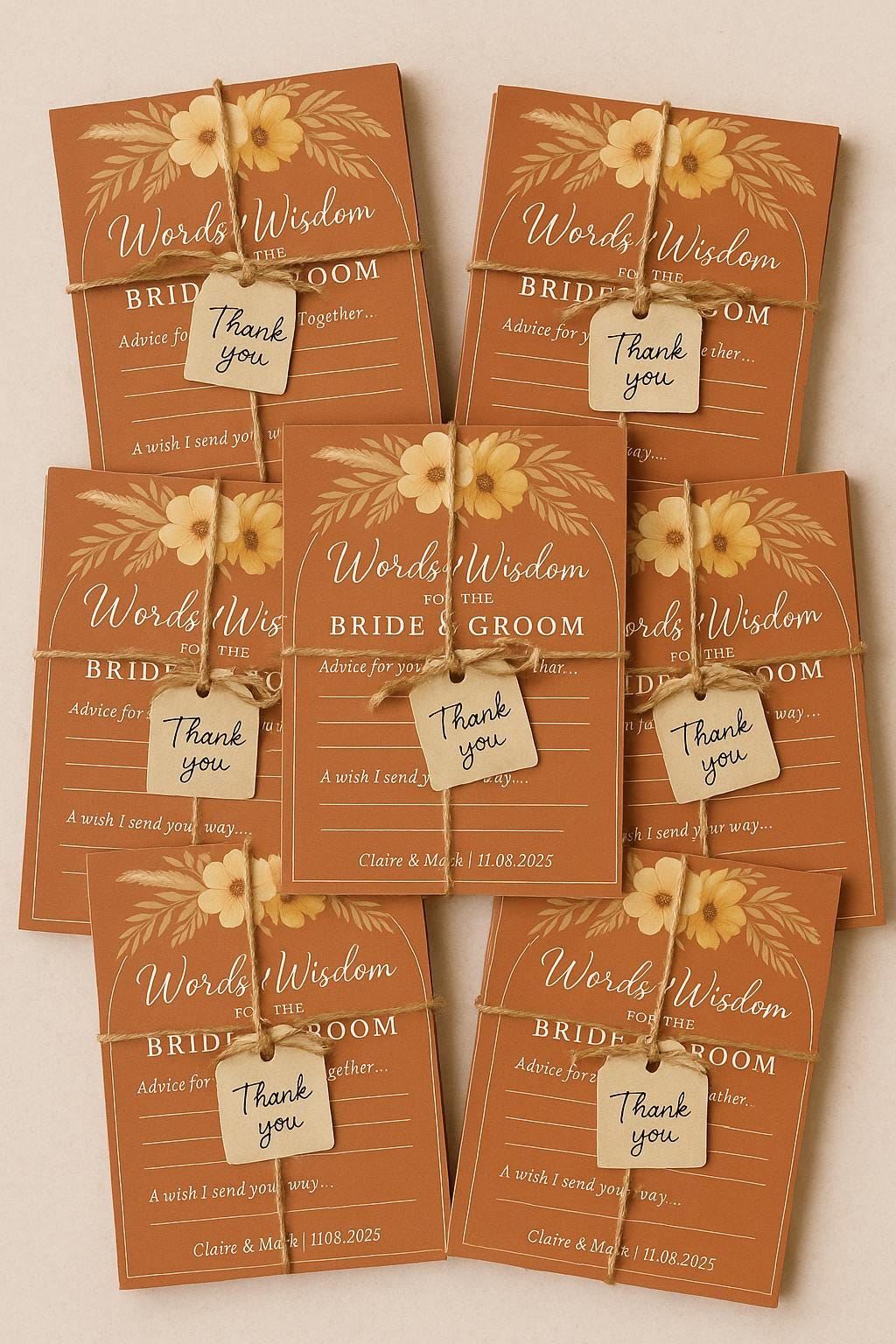 Boho Wedding Advice Cards: Terracotta Floral Guest Wishes