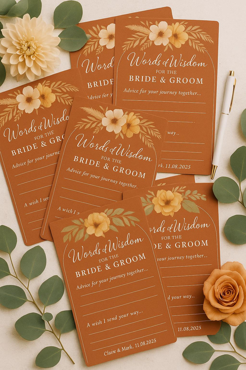 Boho Wedding Advice Cards: Terracotta Floral Guest Wishes