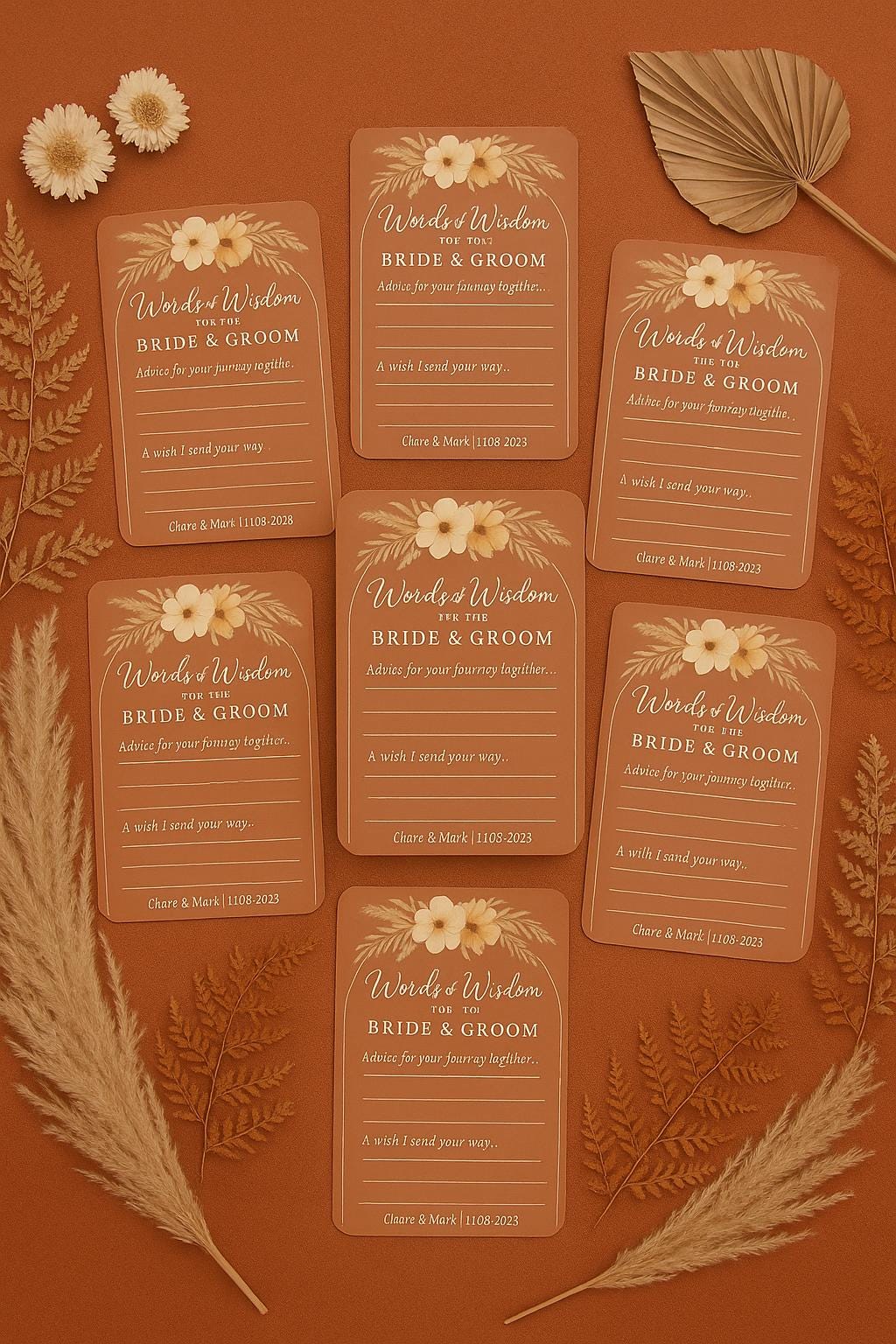 Boho Wedding Advice Cards: Terracotta Floral Guest Wishes