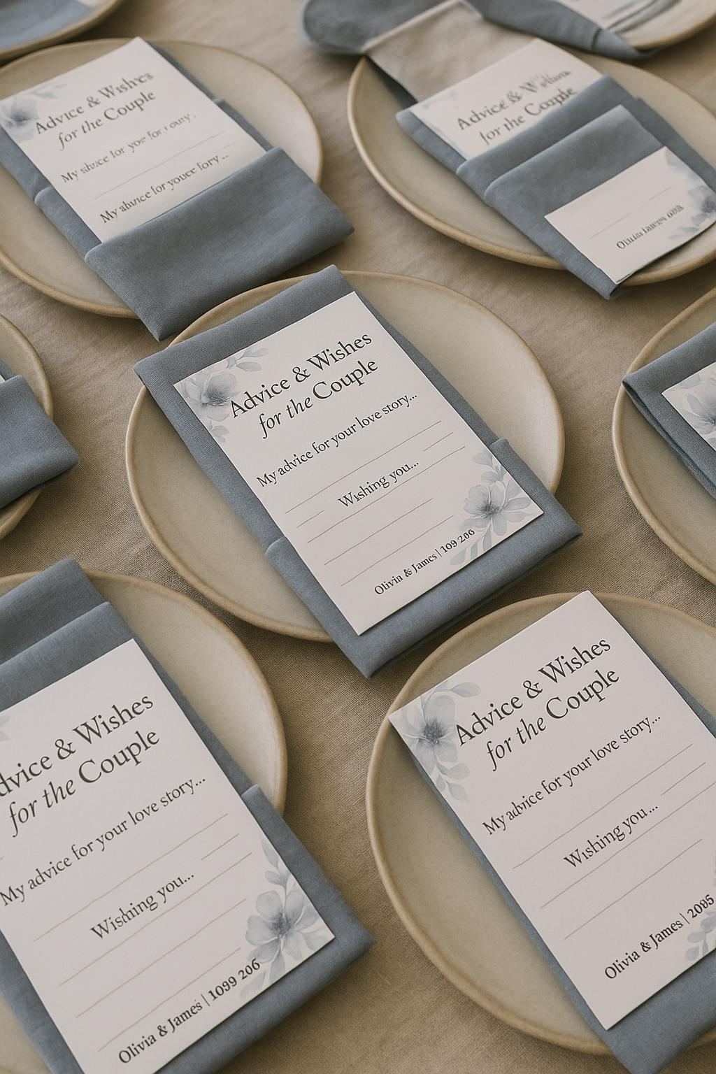 Dusty Blue Wedding Advice Cards: Floral Watercolor Keepsake