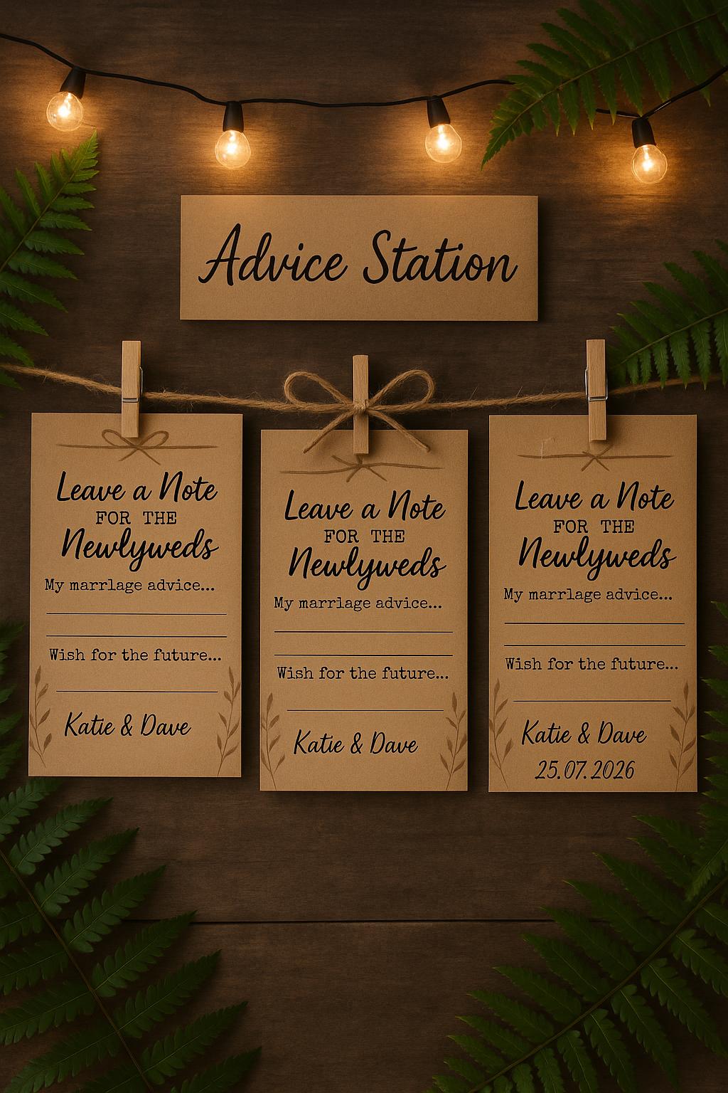 Rustic Wedding Advice Cards: Kraft Twine Design, Personalized