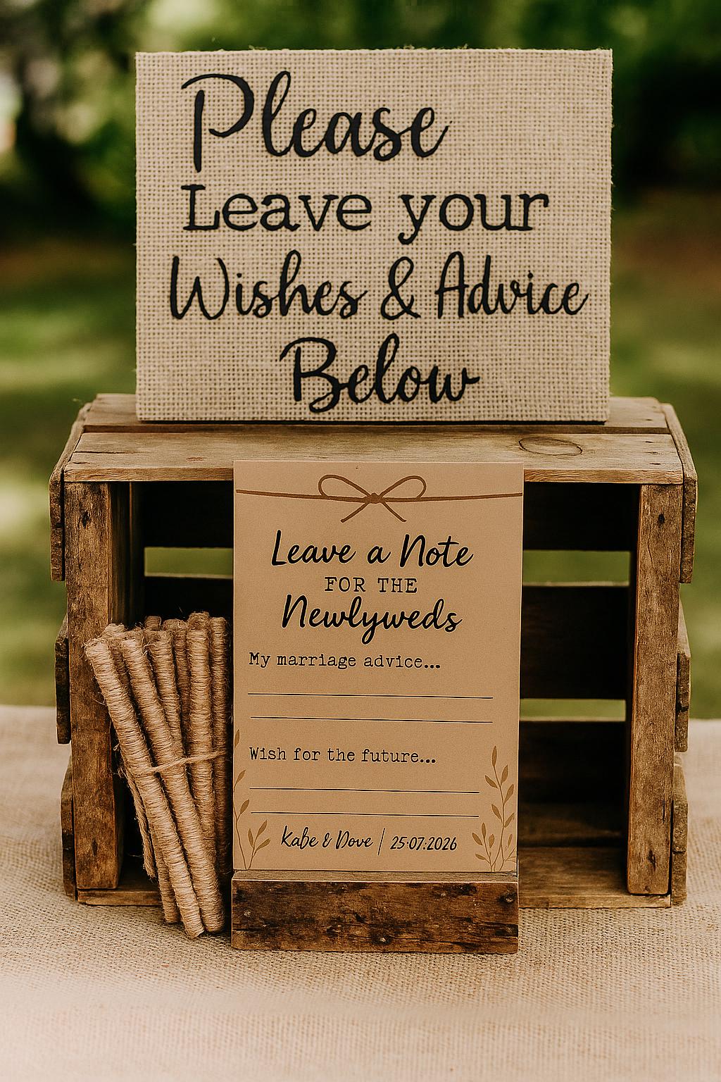Rustic Wedding Advice Cards: Kraft Twine Design, Personalized