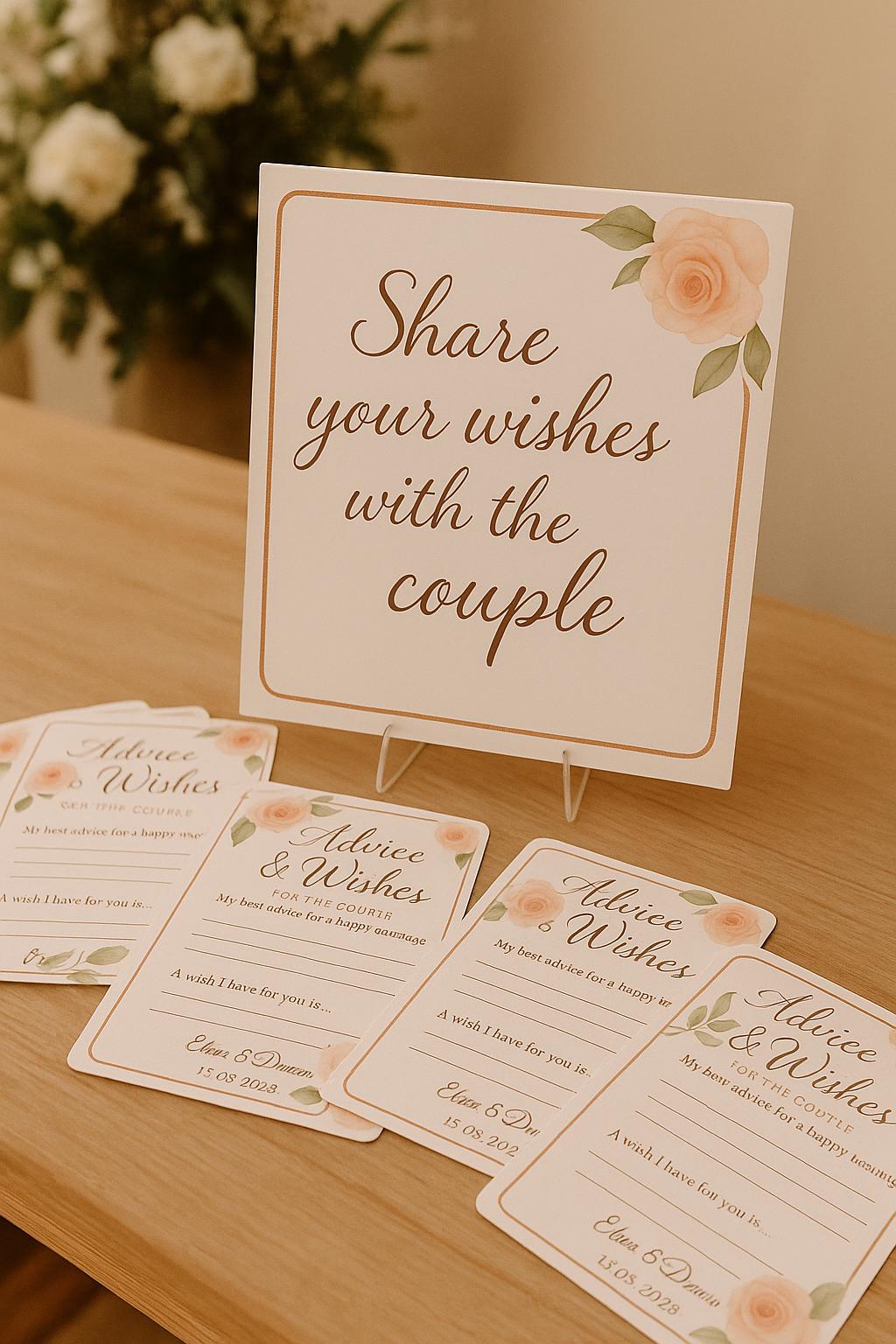 Blush Floral Wedding Advice Cards: Elegant Guest Wishes, Keepsake Table Decor