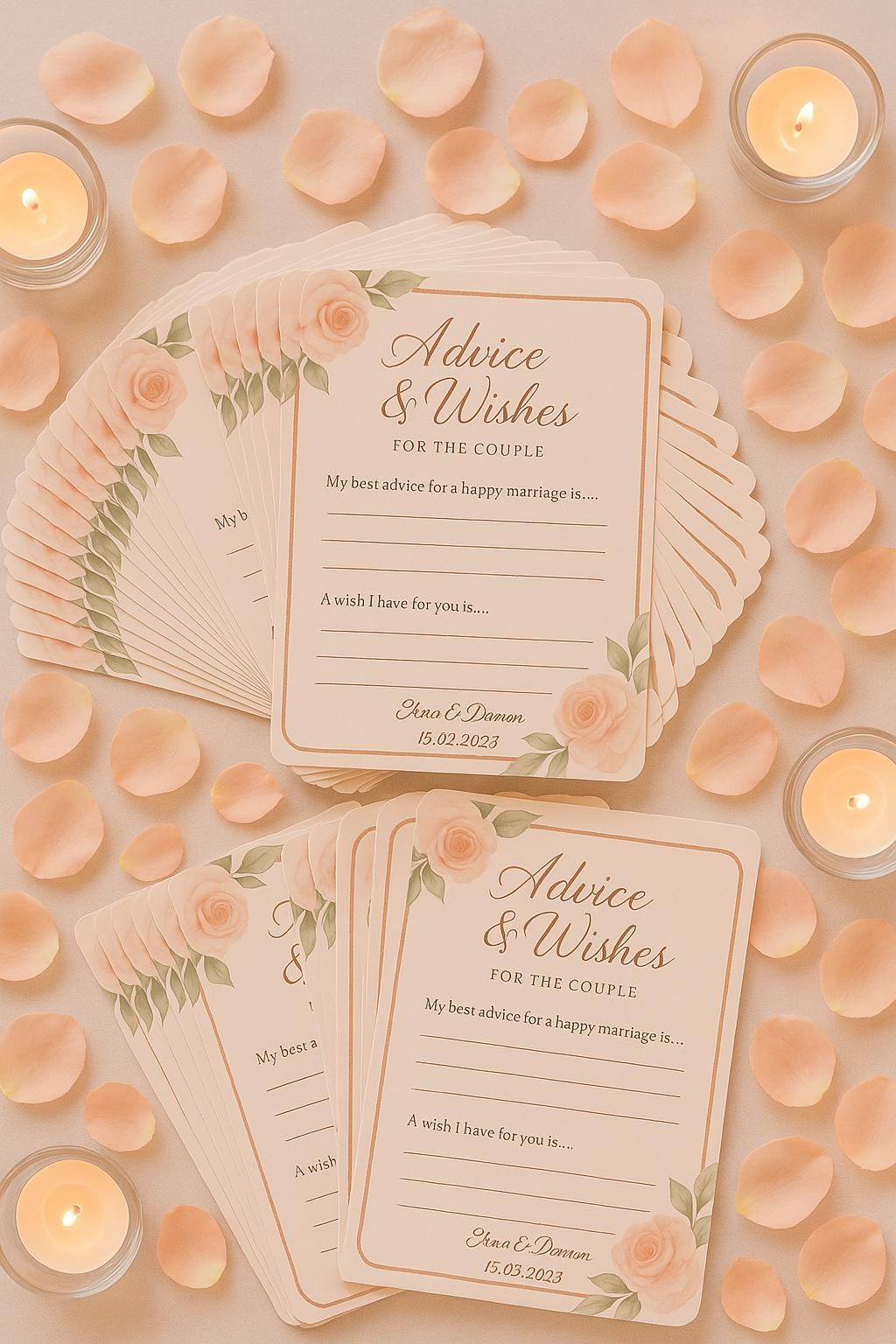 Blush Floral Wedding Advice Cards: Elegant Guest Wishes, Keepsake Table Decor