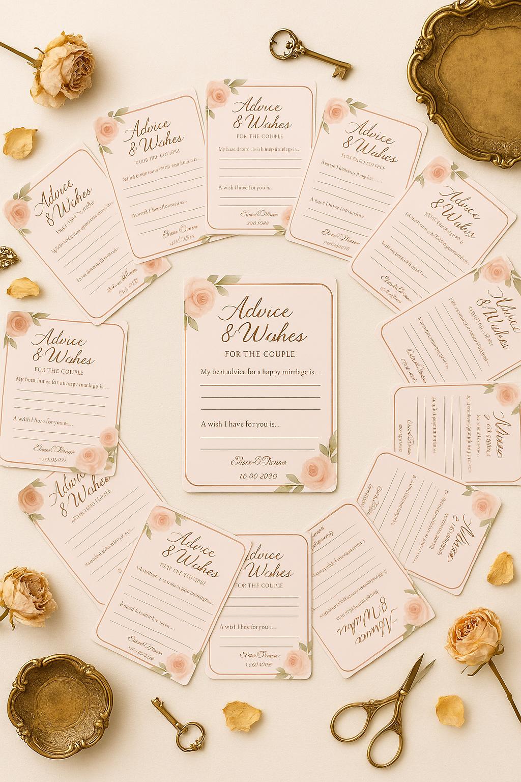 Blush Floral Wedding Advice Cards: Elegant Guest Wishes, Keepsake Table Decor