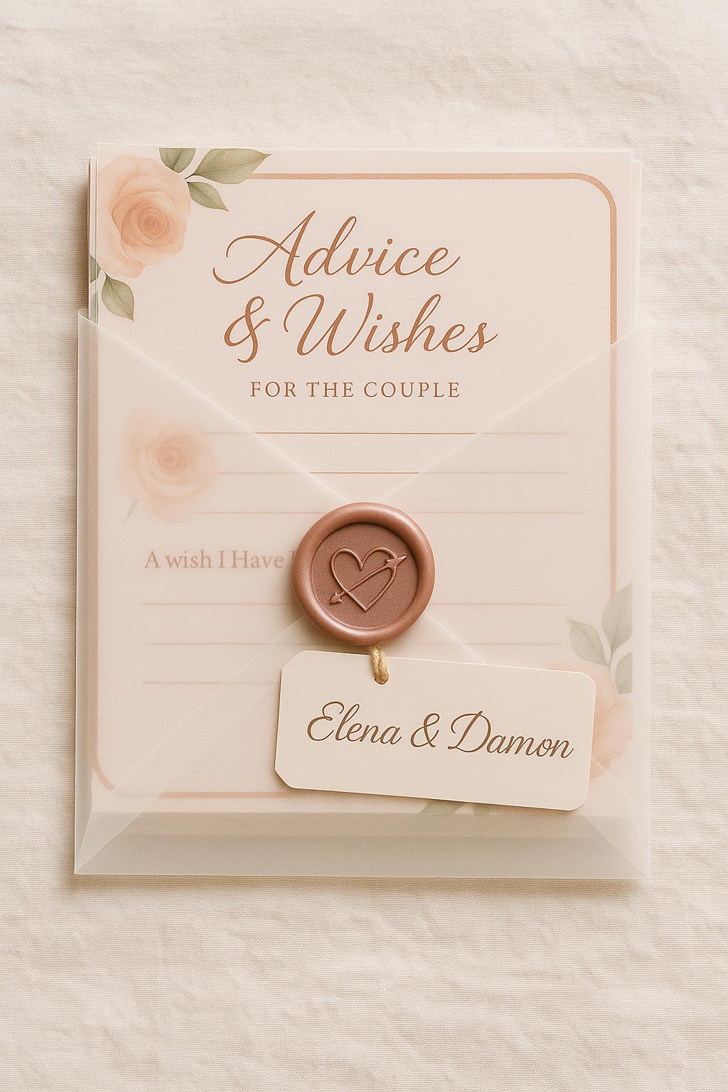 Blush Floral Wedding Advice Cards: Elegant Guest Wishes, Keepsake Table Decor