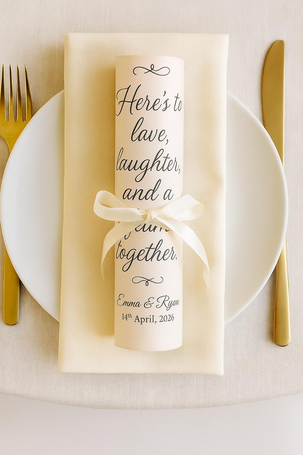 Romantic Wedding Scroll Favor: Love Quote, Blush Ribbon, Elegant Thank You