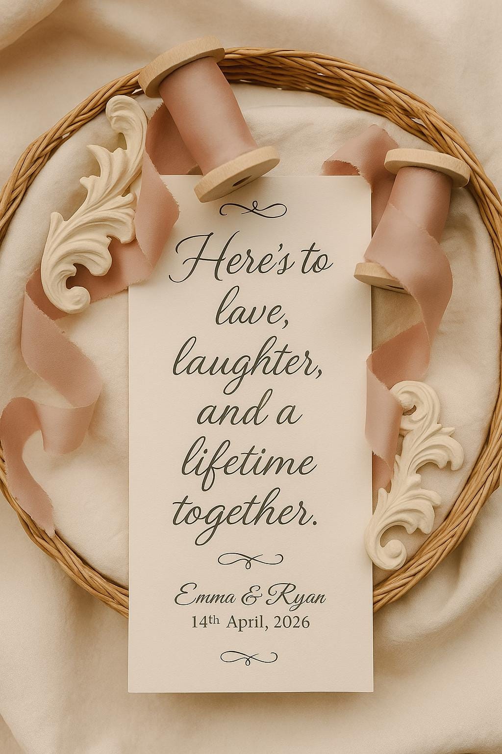Romantic Wedding Scroll Favor: Love Quote, Blush Ribbon, Elegant Thank You